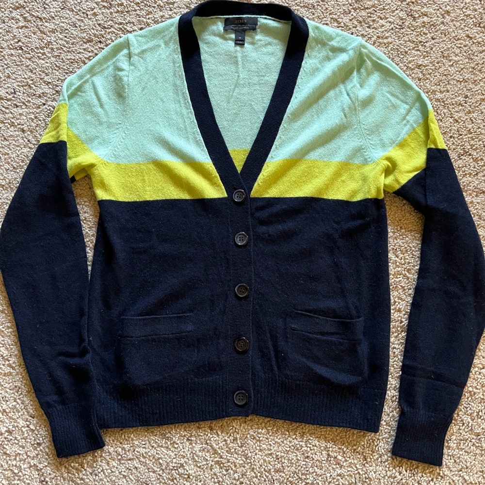 NWOT J.Crew Collection Cashmere Colorblock Cardigan - Picture 2 of 5
